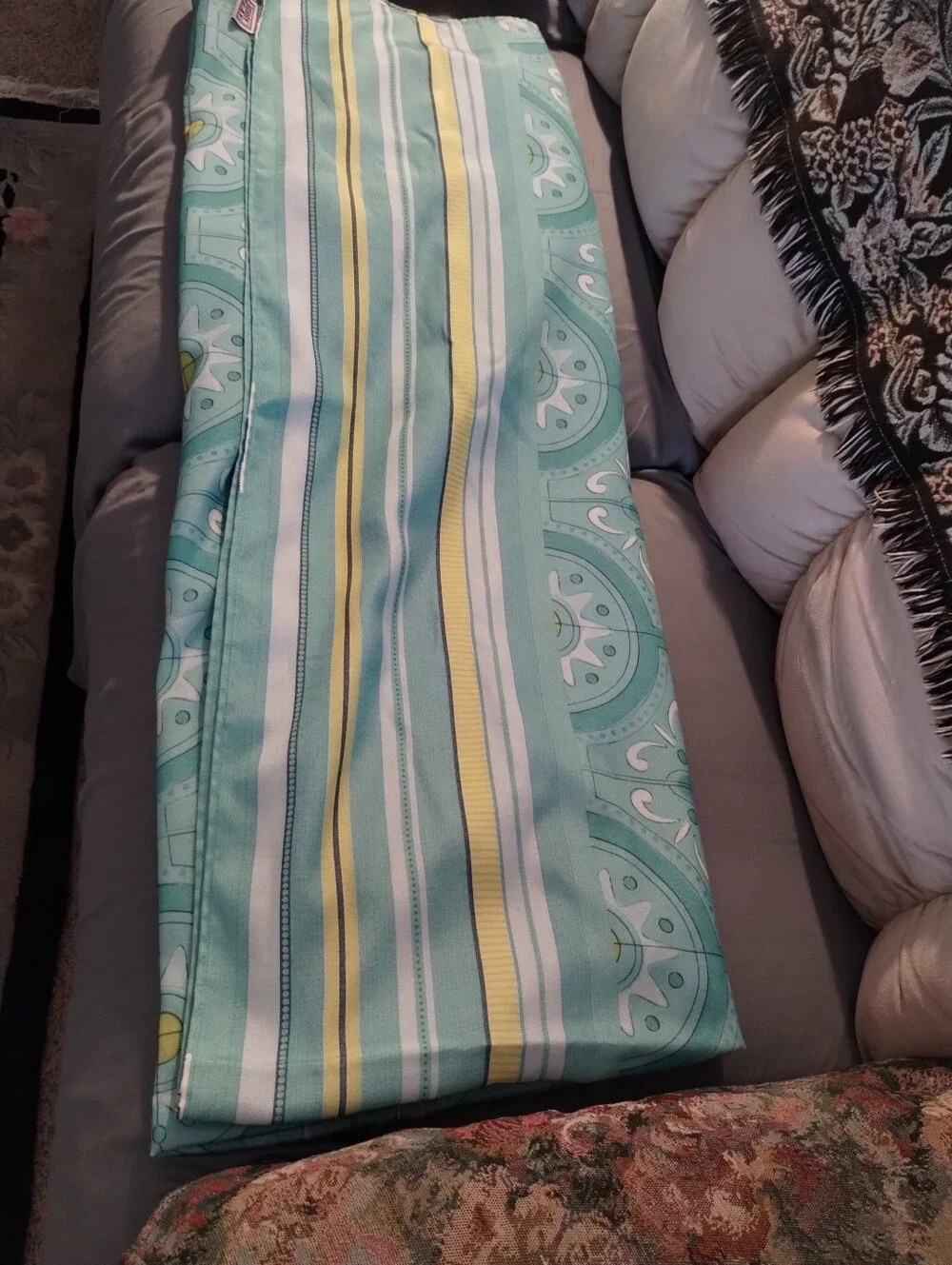 Bobby Flay Green Geometric Tablecloth Sz 58 By 76